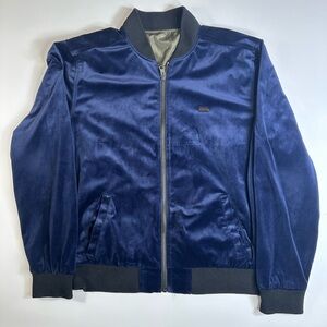 G by GUESS Men’s Reversible Bomber Jacket Blue Velour / Olive Nylon Size L